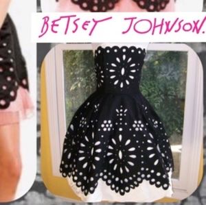 Betsey Johnson black and white strapless party dress, size 4